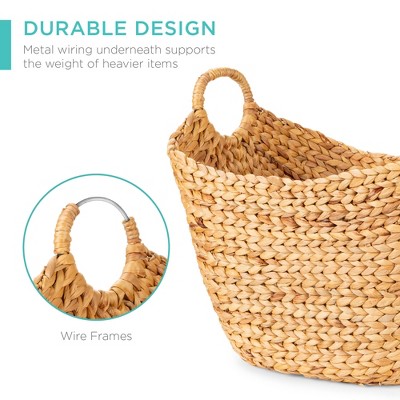 Natural Handwoven Wicker Hyacinth Storage Basket with Handles