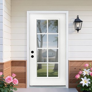 36 in. x 80 in. 8 Lite Full Lite Clear Glass Right Hand Inswing Fiberglass Entrance Door 4-9/16 Door jamb - 1 of 4