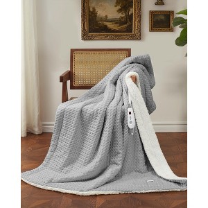 Heated Electric Throw Blanket, Waffle Electric Blanket with 6 Heat Settings & 4-Hour Auto-Off, Machine Washable, White - 1 of 4