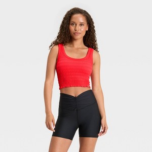 Women's Smocked Support Cropped Tank Top - JoyLab™ - 1 of 3