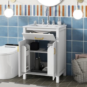PAGED 24" Bathroom Vanity with Ceramic Sink,Bathroom Sink Cabinet with 2 Soft-Close Doors and Drawers for Bathroom - 1 of 4