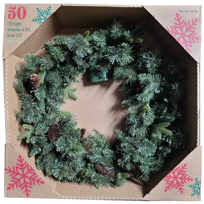 30-inch Pre-Lit Artificial Wreath with 50 Warm White LED Lights Battery Operated