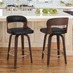 Bar Stools Set of 2, Barstools with SturdyWood Legs, Saddle Seat Counter HeightBar Stools for Kitchen Counter, Bar,24 Inch Farmhouse CounterStools - 1 of 4
