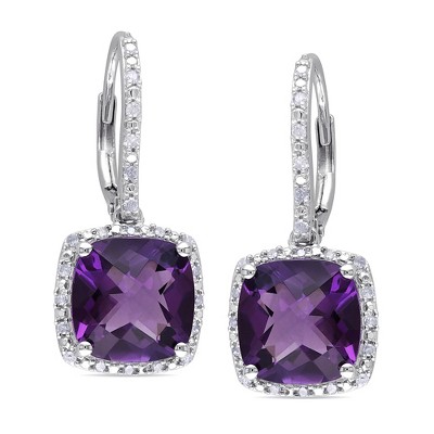 Ross-Simons 6.00 ct. t.w. Amethyst and .18 ct. t.w. Diamond Drop Earrings in Sterling Silver