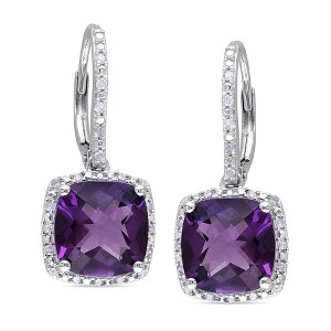 Ross-Simons 6.00 ct. t.w. Amethyst and .18 ct. t.w. Diamond Drop Earrings in Sterling Silver - 1 of 3