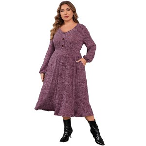 Plus Size Women's Button Pocket Midi Sweater Dress - 1 of 4