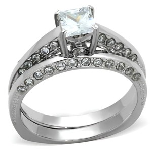 Slickblue Women's Polished Stainless Steel Ring Set, Clear CZ Stones, Square Style, Wedding Band Look, Size 5-10 - 1 of 4