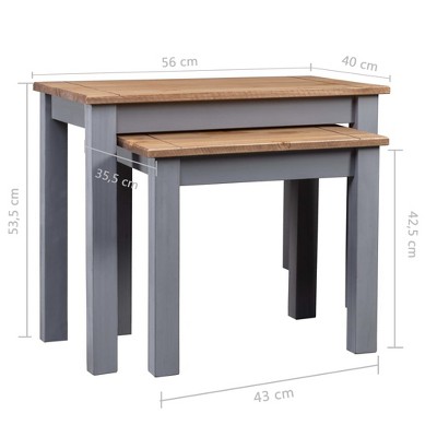 Gray and Natural Pine Wood 2-Piece Nesting Tables