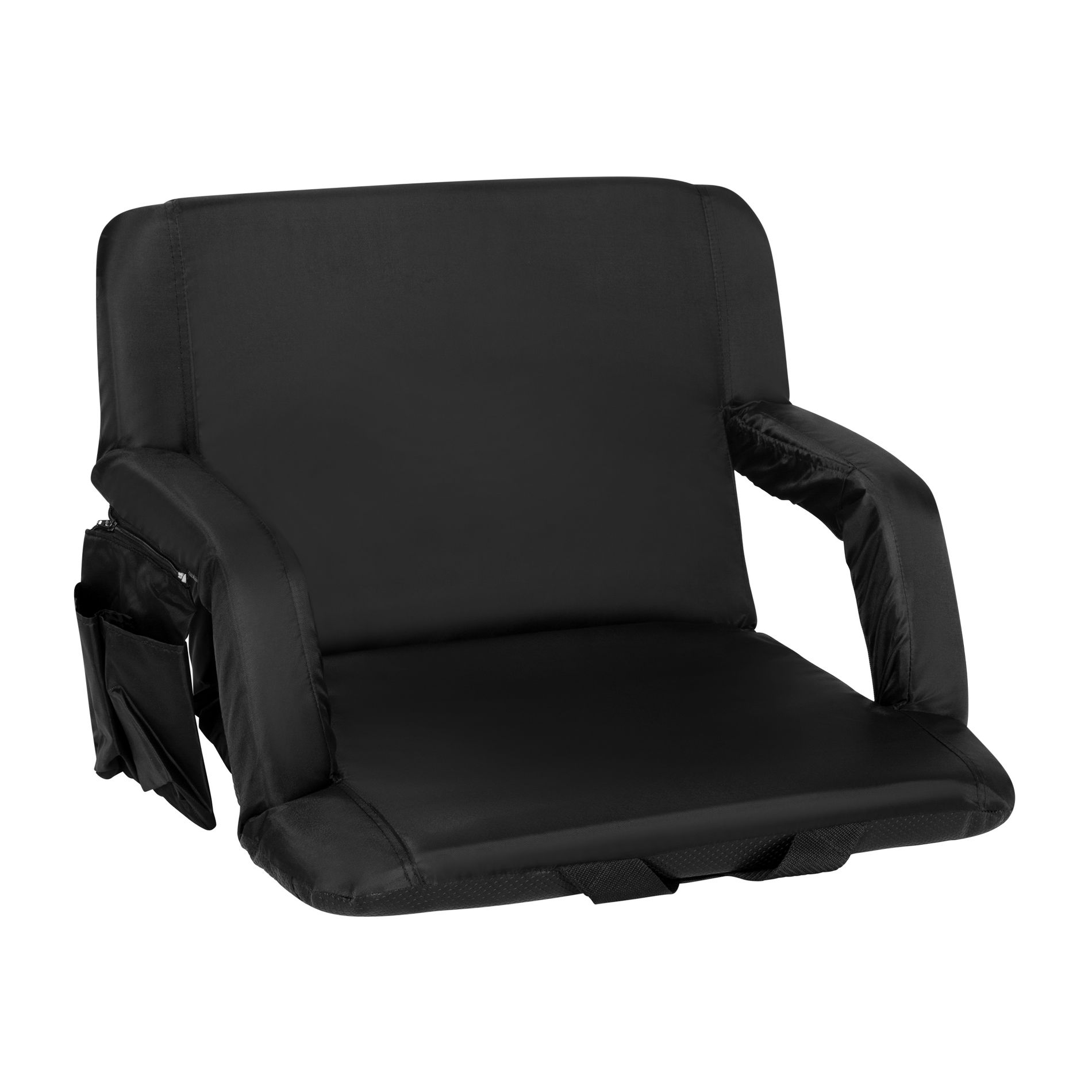 Emma and Oliver Extra Wide Portable Stadium Chair with Black Reclining Padded Back & Seat, Lightweight Metal Frame with Armrests & Backpack Straps