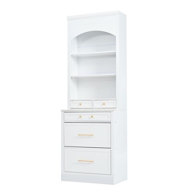 PDTEND 83.7 in.H Modern Kitchen Pantry with Faux Marble Top,  5 Storage Drawers and Adjustable Shelf