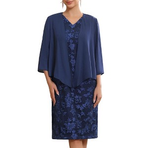 INSPIRE CHIC Women's Chiffon Shrug Gown Evening Sleeveless Embroidery Floral Dress Suit Sets - 1 of 4