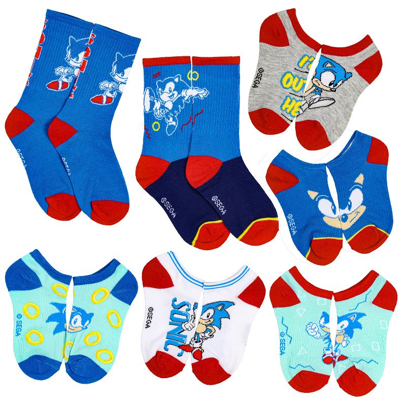 Sonic The Hedgehog Boys Week of Socks Ankle and Crew 7 Pair Gift Box Set Multicoloured, 1 of 6
