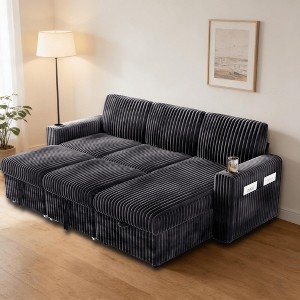Vipbear L Shaped Modular Sectional Sleeper Sofa with Pull Out Couch Bed ...