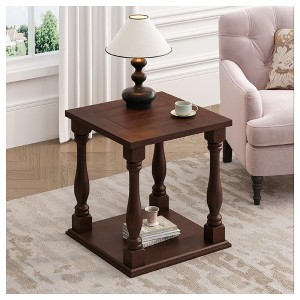 Angel Sar Antique-Style Coffee Table, Espresso Brown Side Table with Rubbed Grey Finish, 2-Tier Solid Wood Accent Table - 1 of 4