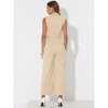 Allegra K Women's Sleeveless One Button Closure Wide Leg Jumpsuits with Belt - 4 of 4