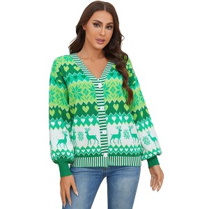 Clearlove Christmas Sweaters for Women Fun Patterns Cute Cardigans Merry Winter Open Front Knit Sweaters Outerwear - 1 of 4
