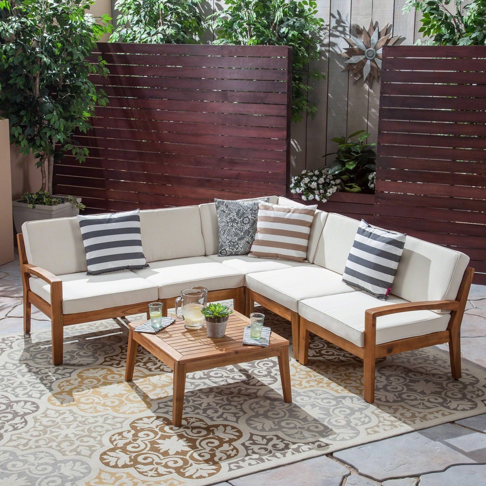 Photos - Garden Furniture 6pc Grenada Acacia Sectional Patio Sofa Set Teak - Christopher Knight Home: Weather-Resistant with Cushions