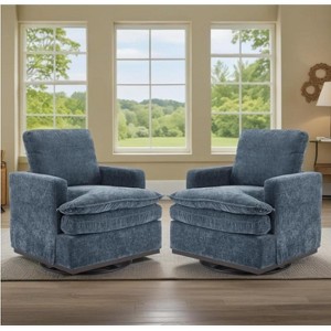 Karl Home Modern Comfy Upholstered Armchair with Back Pillow, 360 Degree Square Swivel Barrel Accent Chair for Living Room Light Blue - 1 of 4
