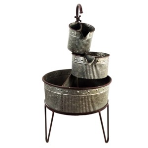 33" Outdoor 3-Tier Vintage Tubs and Planters Iron Fountain Silver - Alpine Corporation: Rustic Garden Decor, Electric Water Feature - 1 of 3