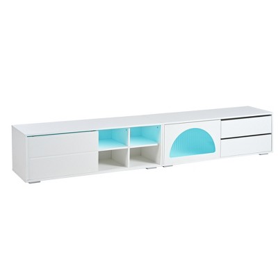 CLIHOME Modern LED TV Stand for TVs Up to 100", Media Console with Sliding Door & 2 Drawers, Free-Combination Entertainment Center