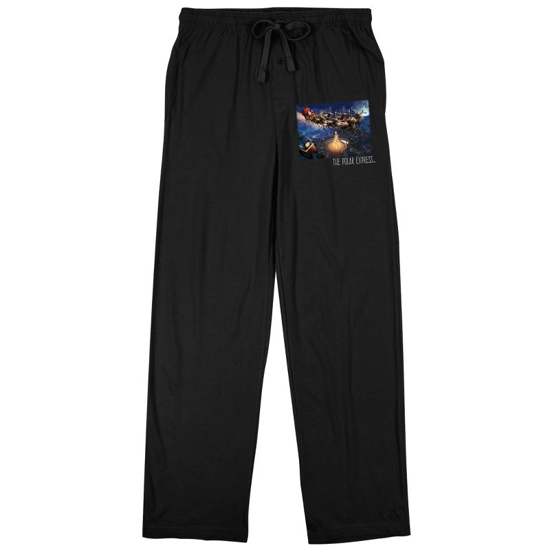 Polar Express Santa Flying Sleigh Men's black Sleep Pajama Pants, 1 of 2