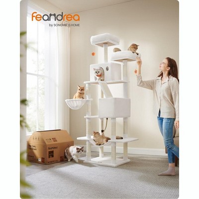 Feandrea 81.1-Inch Cream White Multi-Level Cat Tree with Sisal Scratching Posts