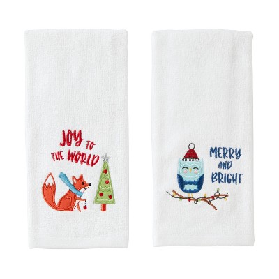 2pc Owl/Fox Hand Towel Set White - SKL Home