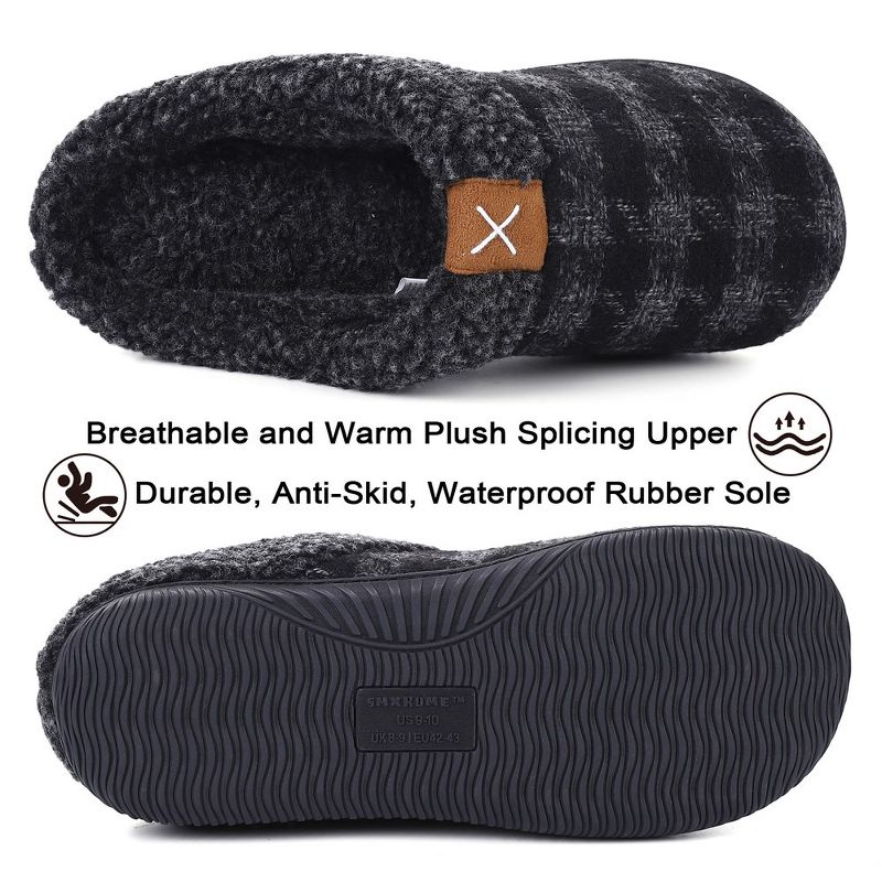 Men's House Memory Foam Slippers Closed Toe House Shoes with Indoor Outdoor Rubber Sole, 2 of 7