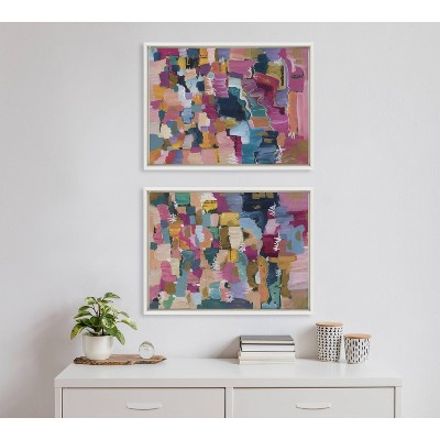 Sylvie Applause Multicolored Abstract Canvas Art Set with White Frame