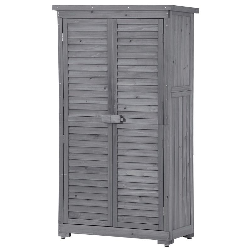 3-tier Patio Fir Wood Storage Cabinet, Outdoor Organizer Wooden Lockers with Shutter Design-ModernLuxe, 4 of 12