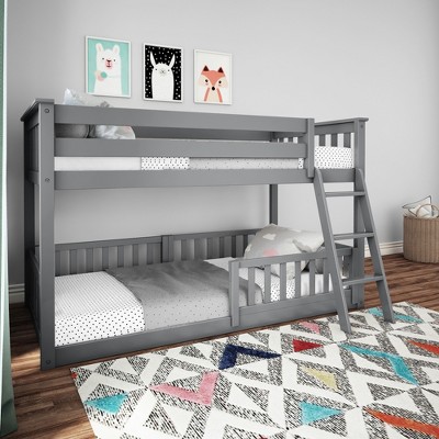 Max & Lily Twin Over Twin Low Bunk With Three Guard Rails, Grey : Target