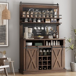 75" Tall Coffee Hutch Cabinet Large Kitchens Storage Pantry Cabinets White Coffee Bar Cabinet Cupboard - 1 of 4