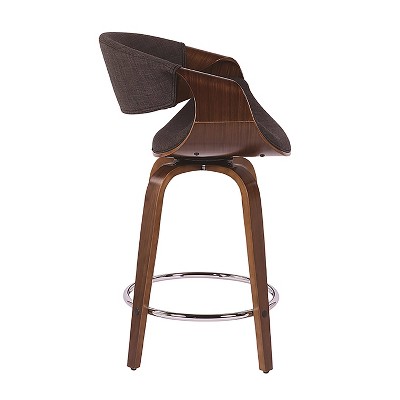 Walnut Wood and Charcoal Fabric Swivel Counter Stools
