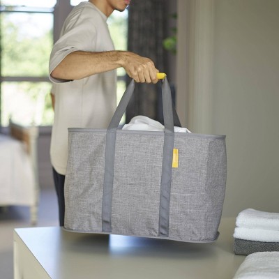 Gray 55-Liter Collapsible Fabric Laundry Basket with Woven Handles