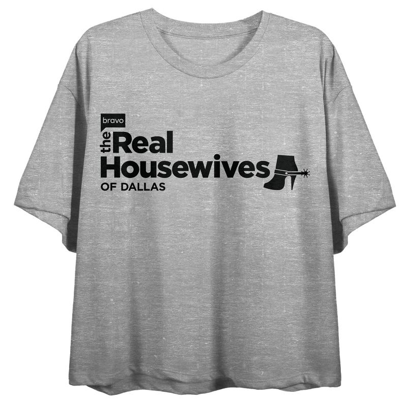The Real Housewives Of Dallas Logo Crew Neck Short Sleeve Athletic Heather Women's Crop Top, 1 of 3