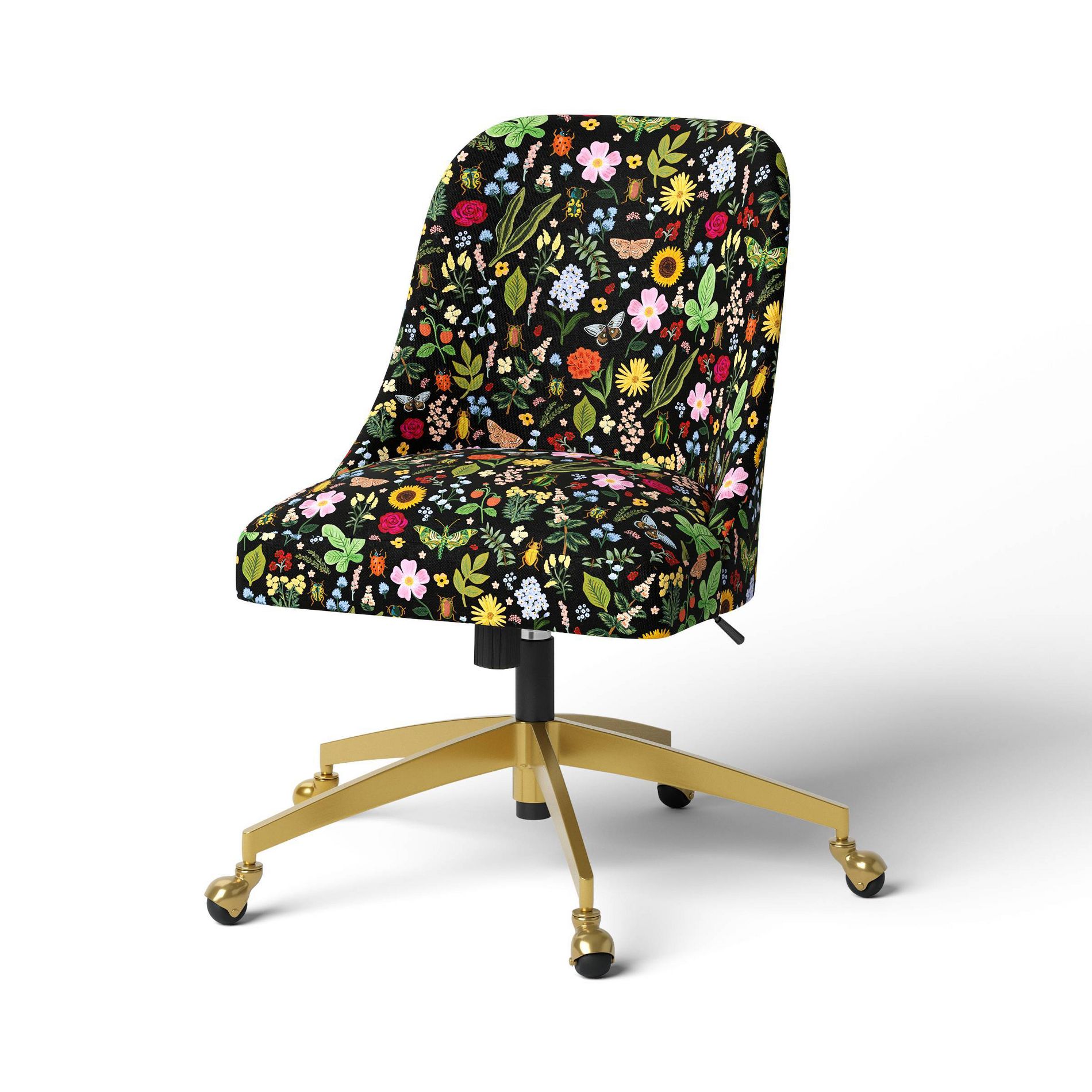 Rifle Paper Co. x Target Curio Desk Chair Black: Upholstered, Adjustable Height, Metal Frame, Casters