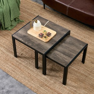Nesting Coffee Table Set Of 2, Square Modern Stacking Table, With Tempered Glass Finish, Metal Frame, Nesting Coffee Table - 1 of 4
