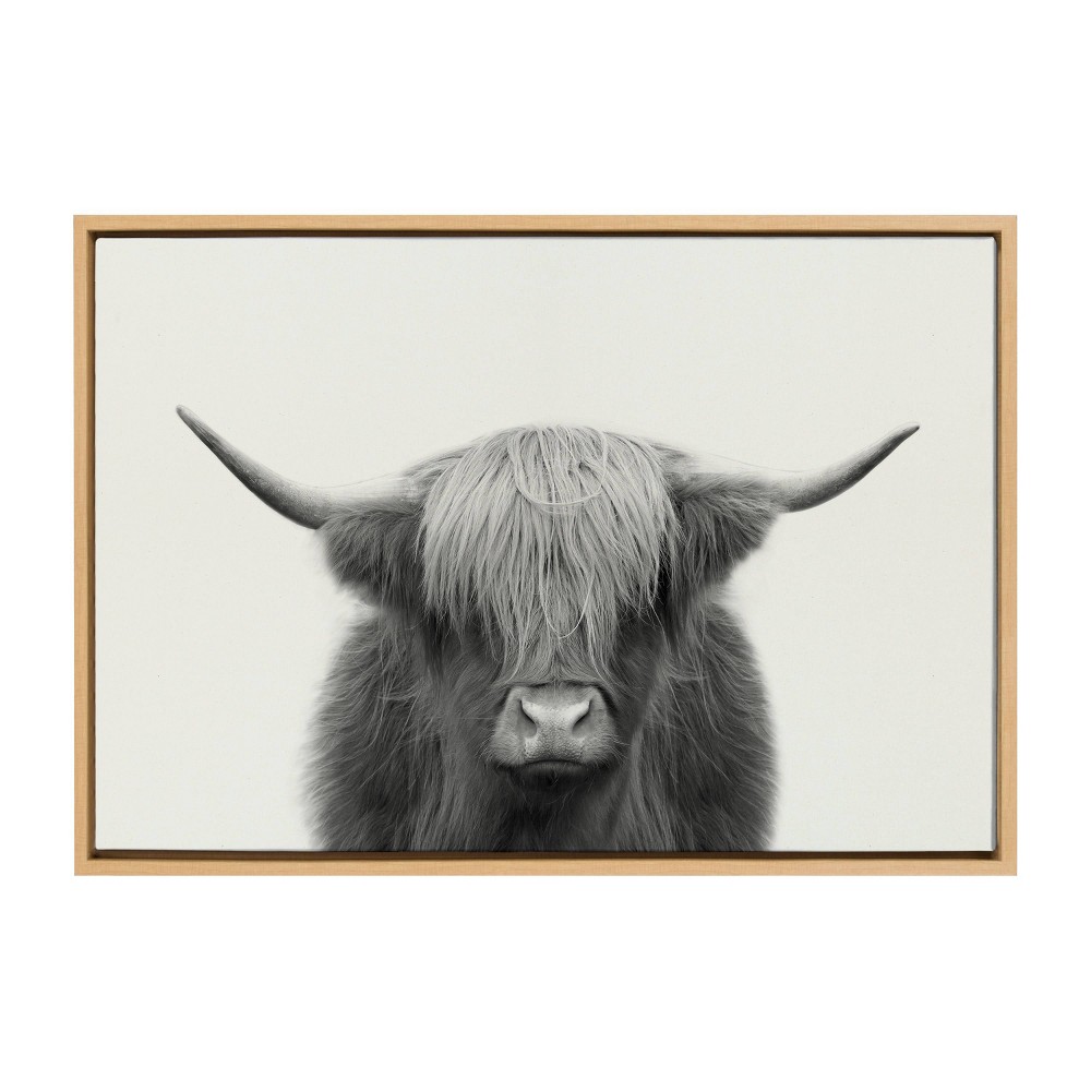 Photos - Other Decoration 23" x 33" Sylvie Hey Dude Cow Frame Linen Canvas by Creative Bunch Natural - Kate & Laurel All Things Decor: Wall Art, Rusti