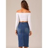 Allegra K Women's Casual High Waisted Front Slit Midi Length Denim Skirt - 4 of 4