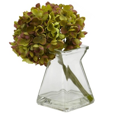 Set of 3 Multicolor Artificial Hydrangea Arrangements with Glass Vases