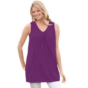 Woman Within Plus Size Perfect Sleeveless Shirred V-Neck Tunic - 1 of 4