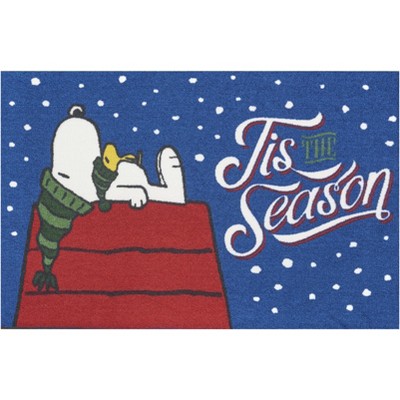 Peanuts Snoopy Tis The Season 2' x 3' Navy Holiday Christmas Accent Rug