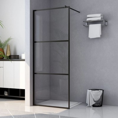 vidaXL Walk-in Shower Wall with Clear ESG Glass Black 35.4 in.x76.8 in.