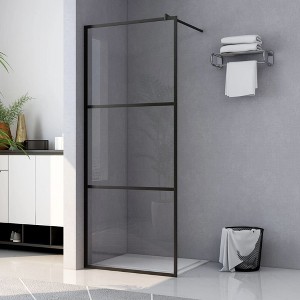 vidaXL Walk-in Shower Wall with Clear ESG Glass Black 39.4 in.x76.8 in. - 1 of 4