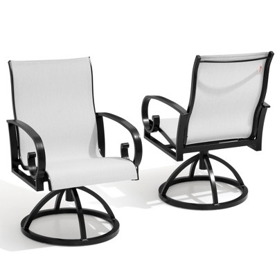Pellebant Patio Swivel Dining Chairs with Sunbrella Textilene Mesh Fabric, Outdoor Furniture Gentle Rocker Chair with Back and Arm