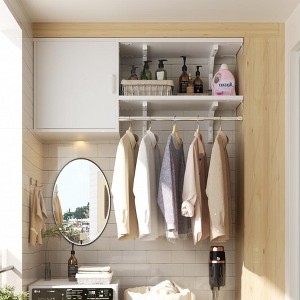 Aheaplus Wall Cabinet with Hanging Rods, Bathroom Cabinet with Door & Shelf Tower, Laundry Cabinet with Shelves - 1 of 4