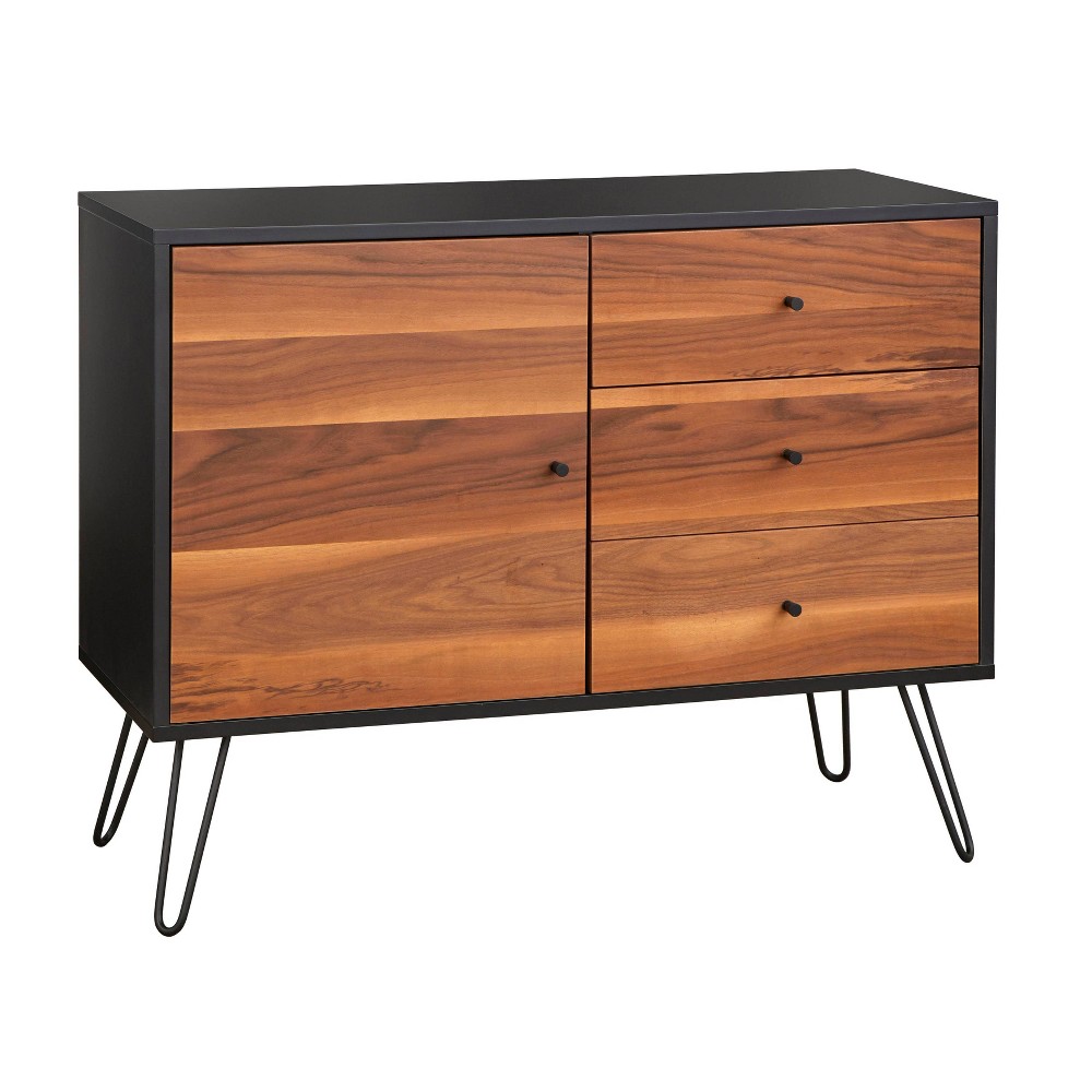 Photos - Storage Сabinet Rodan Mid-Century Modern 1 Door with 3 Drawer Buffet Black/White - Lifesto