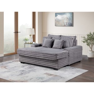 Corduroy Oversized Chaise Lounge Chair with Cupholders, USB Charging Port and Full Foam Seating - 1 of 4