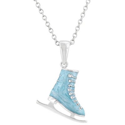 ShineHigh Enamel Ice Skate Pendant Necklace – Festive Blue Holiday Charm with Rhodium Finish and Chain Included