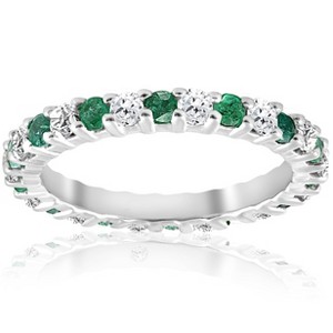 Pompeii3 1 1/2ct Emerald Diamond Eternity Ring 14K White Gold - 1 of 3